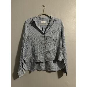 Jeune Otte Button Up Blue White Striped Collared Button Up Top Long Sleeve Large